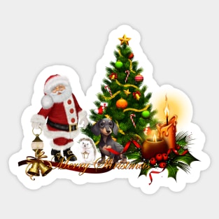 Santa Claus with hedgehog and dog  brings happiness Sticker